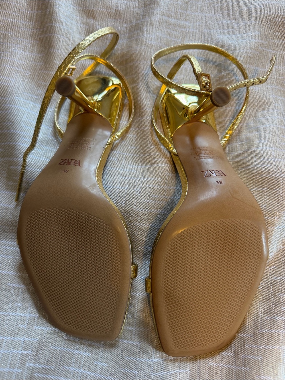 Zara Metallic Gold Square-Toe Strappy Heels - Picture 3 of 4